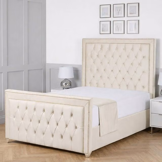 Living Comfort Bedz Metro Upholstered Fabric Gas Lift Storage Bed in Beige, W/D/H: 180 x 200 cm
