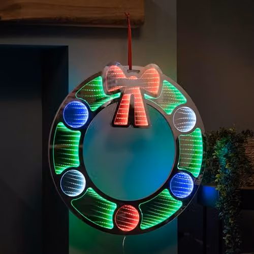 Samuel ALEXANDER 60cm Round Hanging Christmas Wreath with Multi-Coloured LED Infinity Mirror – 2