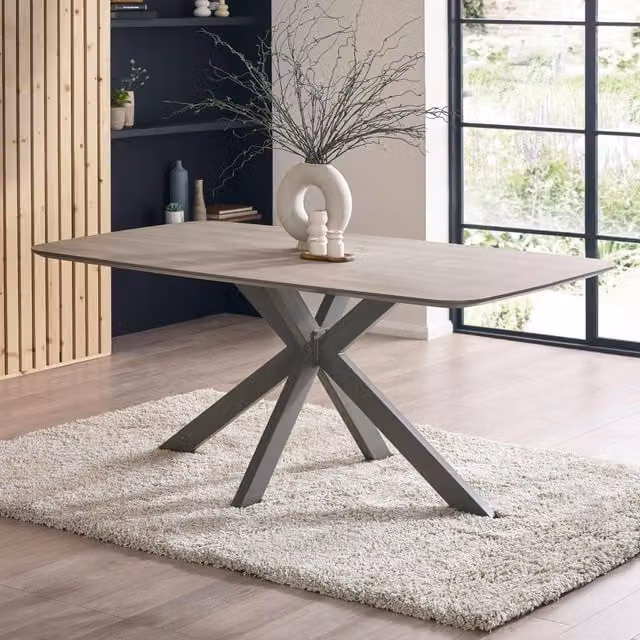 Julian Bowen Noah Rectangular Dining Table in Oak with X-Frame Legs in Beige, Brown and Grey