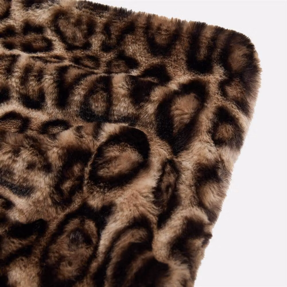 OHS Leopard Faux Fur Fleece Throw Thermal Blanket in Brown, W: 125 cm, D: 150 cm – 3