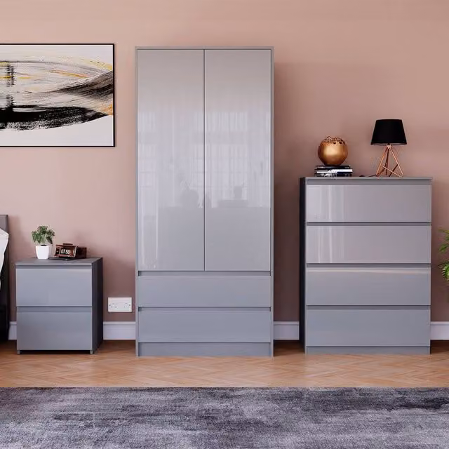 HD Designs Vida Designs Glinton 3 Piece Grey Glossy Bedroom Set – 1