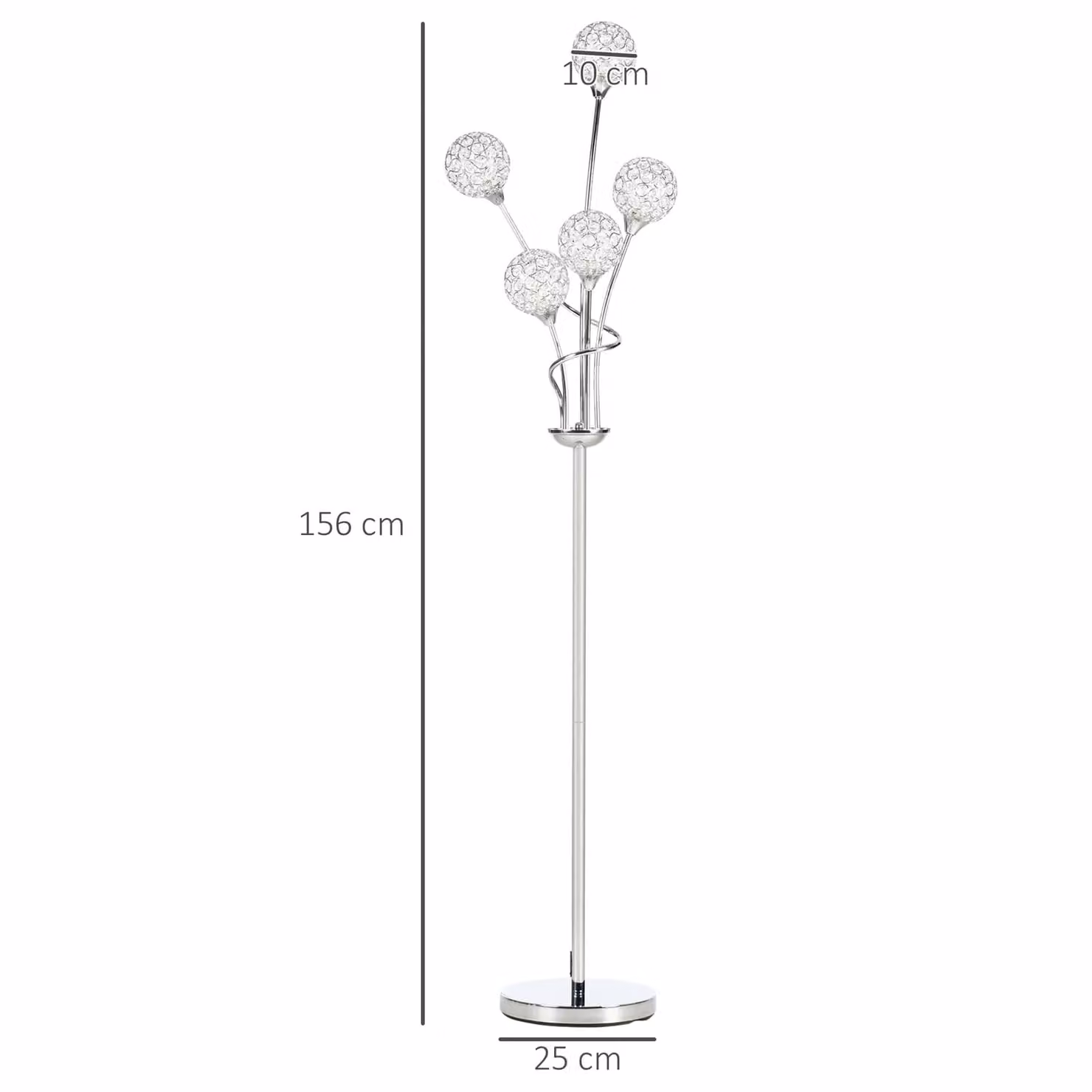HOMCOM Modern 5 Light Floor Lamp with Crystal Shades in Silver – 3