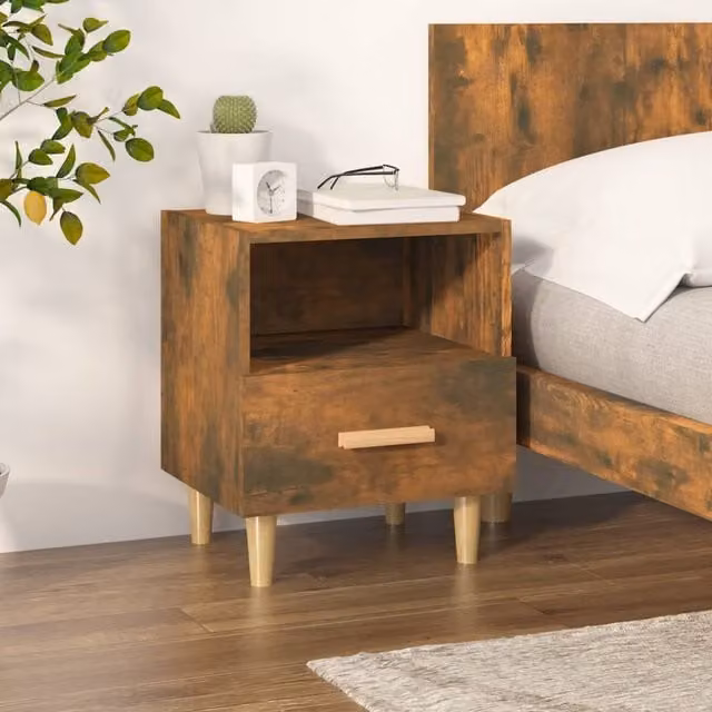 Berkfield Home Bedside Cabinet in Smoked Oak Brown, W/D/H: 40 x 35 x 47 cm – 1
