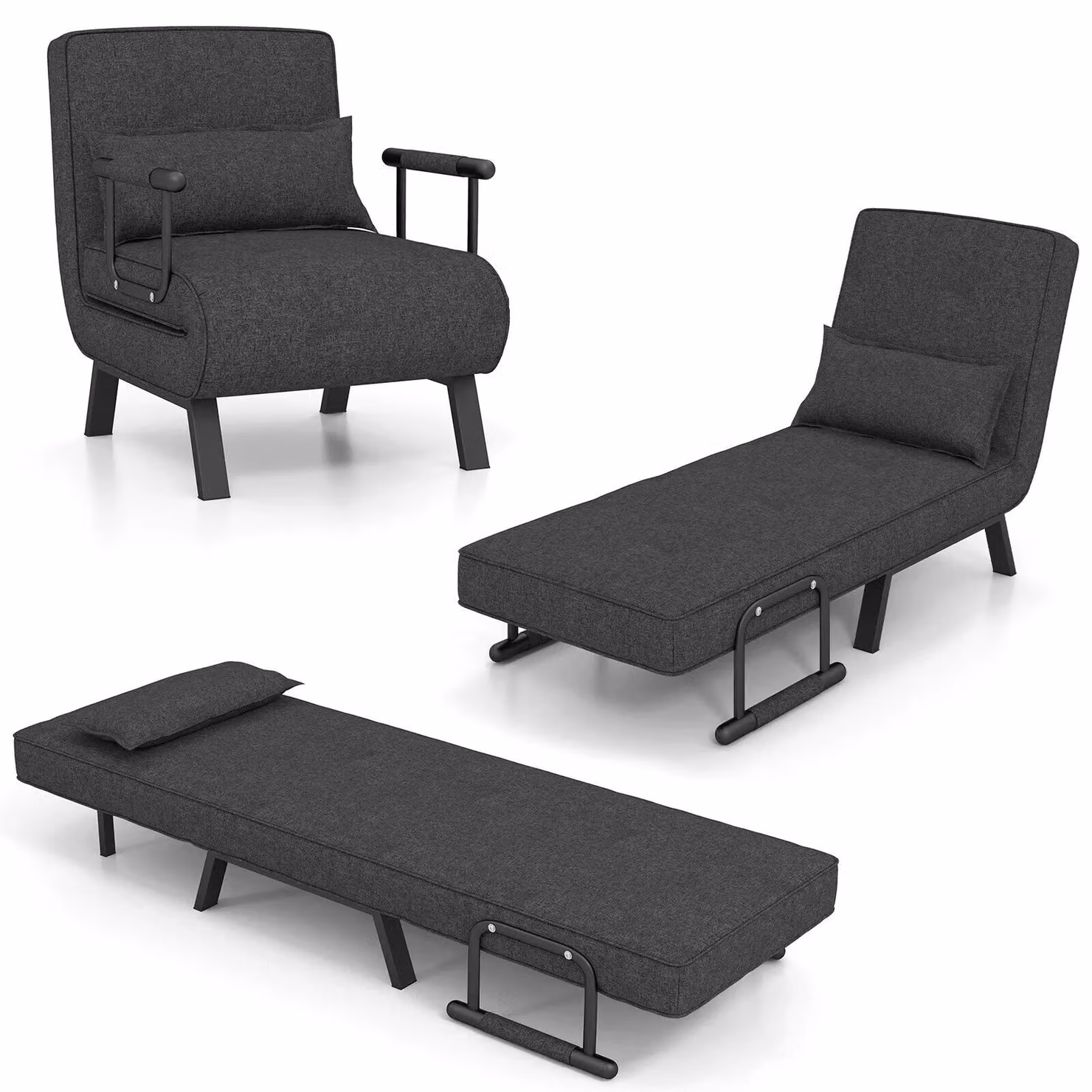 Costway Convertible Single Folding Sofa Bed and Relax Recliner Chair with 6 Adjustable Backrest Positions in Dark Grey – 3