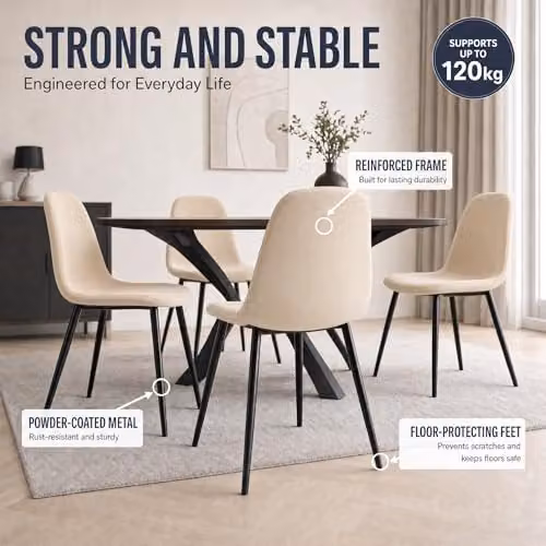Bravich LTD Ron Velvet Dining Chair in Ivory with Metal Legs – 4