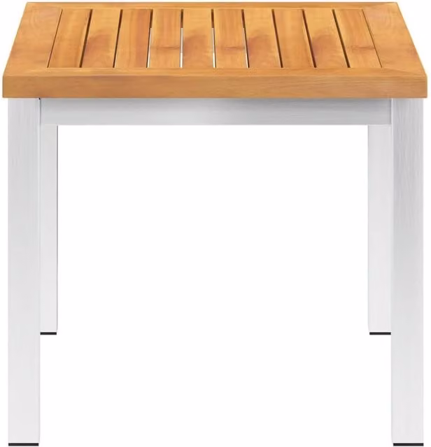 Berkfield Home Garden Side Table in Brown, Solid Acacia Wood and Stainless Steel, W/D/H: 45 x 45 x 38 cm
