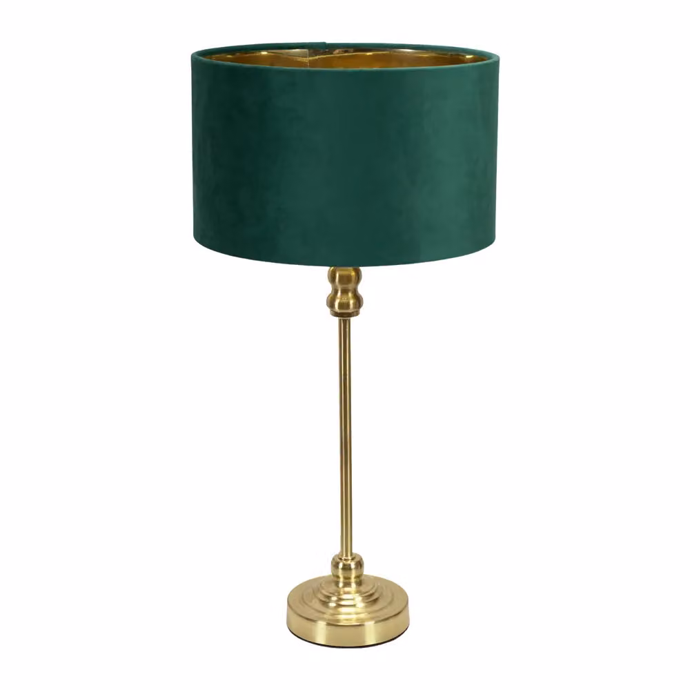 ValueLights Maggie Gold Candlestick Table Lamp with Green Velvet Drum and Gold Inner Shade including Bulb – 2