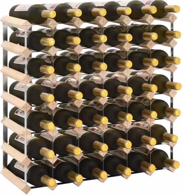 Berkfield Home Rustic Solid Pinewood Wine Rack for 42 Bottles in Beige, Wall Mounted
