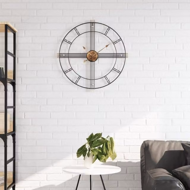 Berkfield Home Black Round Metal Wall Clock with Silent Quartz Movement, Diameter: 60 cm – 1
