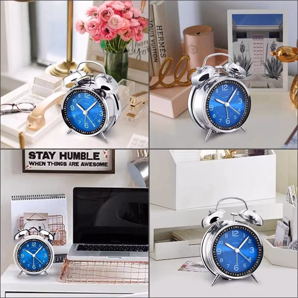 NESTLUNE Extra Loud Twin Bell Analogue Alarm Clock with Backlight, Silver, W: 10 cm, D: 10 cm, H: 16 cm – 5