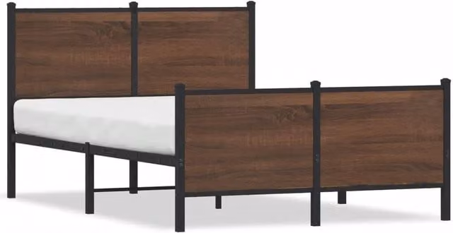 Berkfield Home Metal Bed Frame in Brown Oak, W/D/H: 120 x 190 cm Small Double – 1