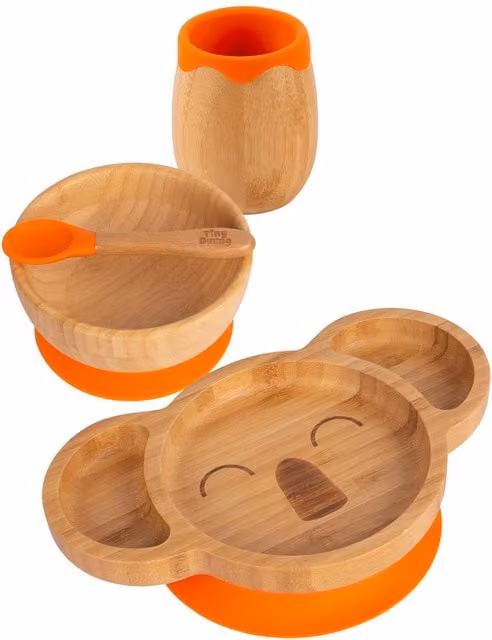 Tiny Dining 4-Piece Bamboo and Silicone Baby Feeding Set in Orange
