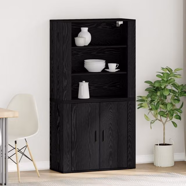 Berkfield Home Modern Black Oak Highboard with Hinged Doors and Internal Shelves