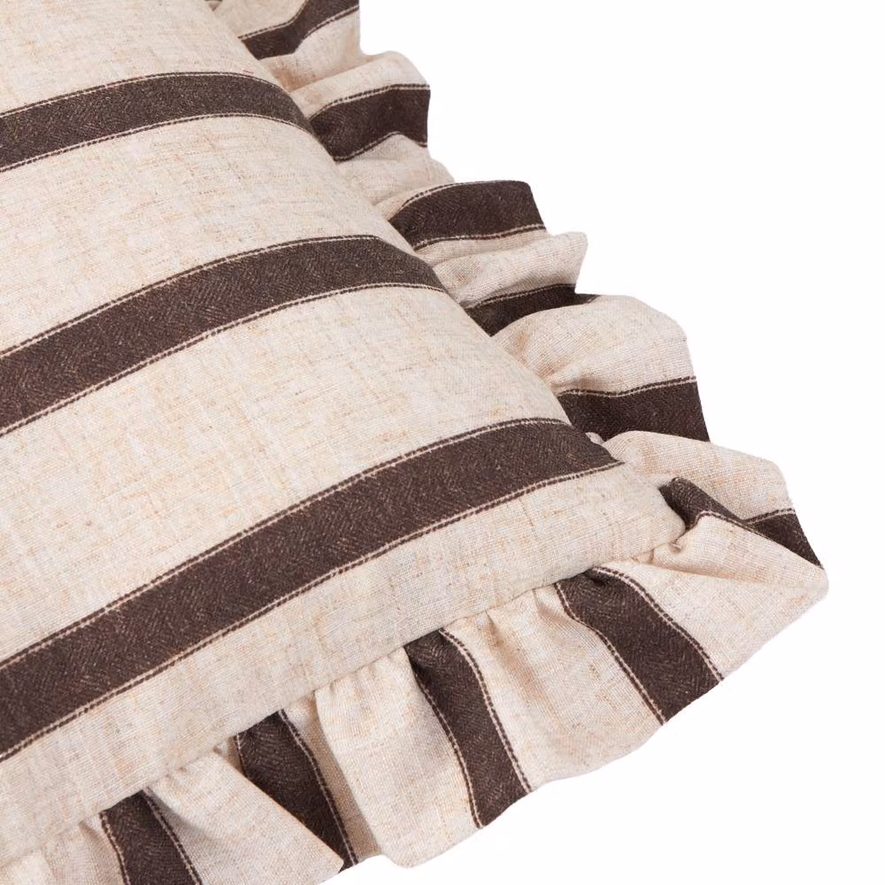 Wylder Connie Square Striped Linen Ruffle Cushion in Brown, W/D/H: 45 x 45 x 45 cm – 4