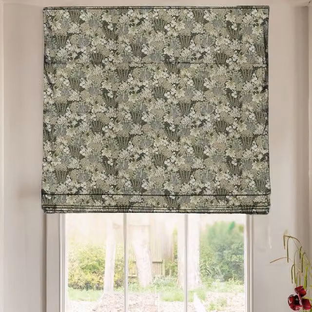 Linda Barker Millefiori Jacquard Blackout Made To Measure Roman Blind in Verde Green Floral Design