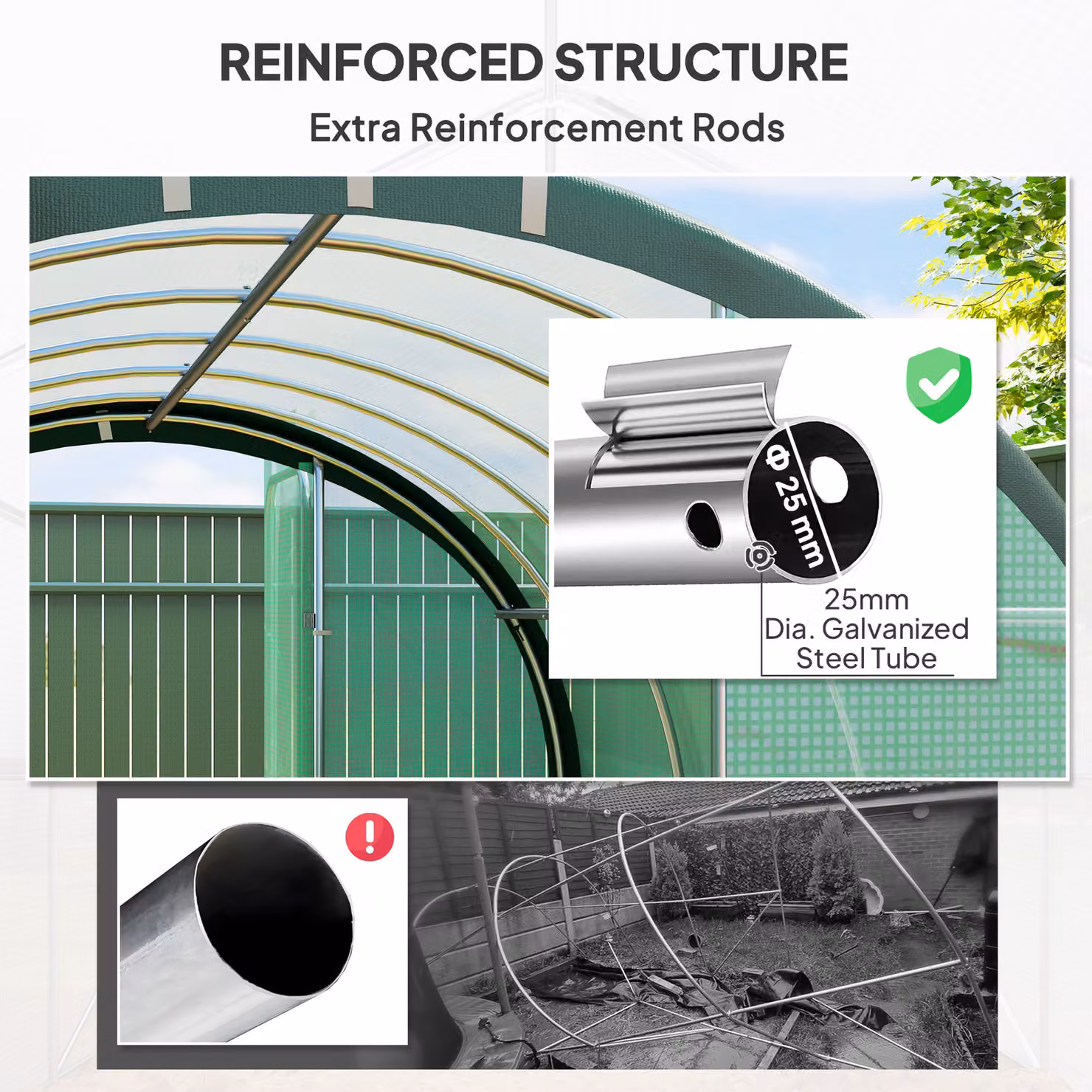 Outsunny Green Walk-in Polytunnel Greenhouse with Steel Frame and PE Cover, W/D/H: 300 x 200 x 200 cm – 3