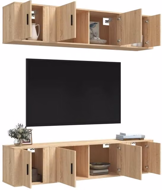 Berkfield Home Classic 6 Piece TV Cabinet Set in Sonoma Oak and Beige – 1