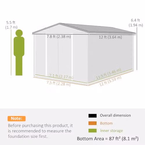 Outsunny Heavy Duty Metal Outdoor Storage Shed with Double Doors and 4 Vents, Dark Grey – 6