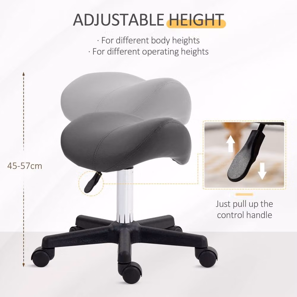 STILVORA Adjustable Rolling Beauty Stool in Grey with Synthetic Leather and Castors – 5