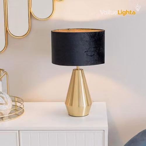 ValueLights Gold Metal Touch Dimmer Table Lamp with White Fabric Drum Shade – 2