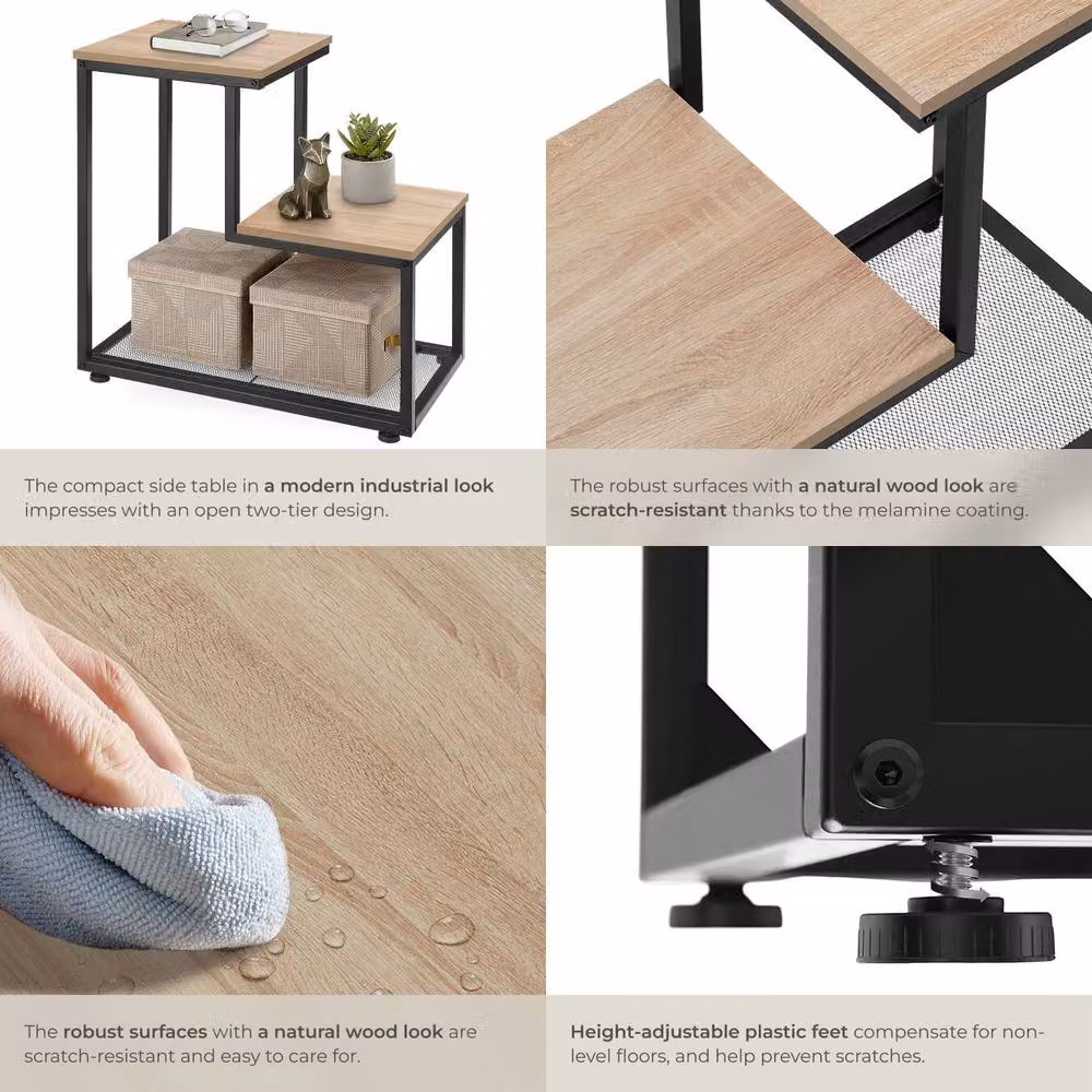 tectake Halifax Bedside Table in Light Oak and Black – 4