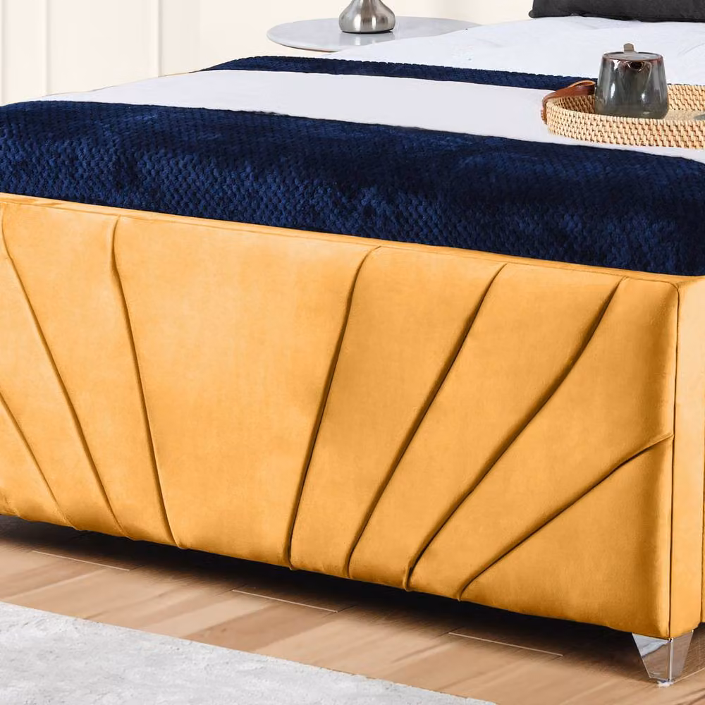 UK Bed Furniture Sunrise Slatted Base Upholstered Velvet Bed in Yellow, W/D/H: 120 x 200 cm – 3