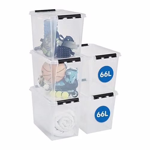 SmartStore 5 Pack Large Plastic Storage Boxes with Lids, Clear, L59 x W39 x H43 cm