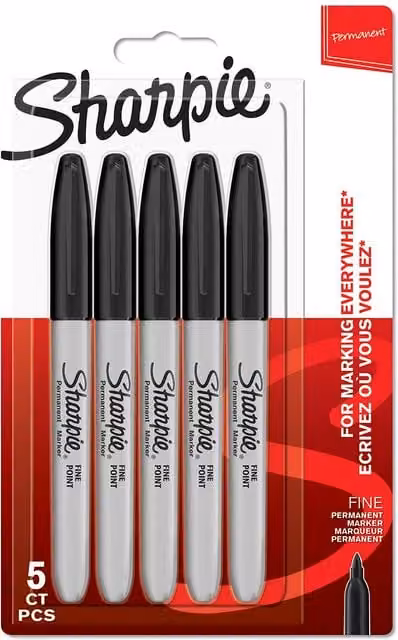 Sharpie Pack of Five Fine Permanent Markers in Black and Multicolour