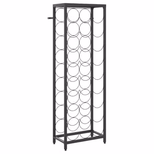 vidaXL Black Wrought Iron Wine Rack for 27 Bottles, W/D/H: 34 x 18 x 100 cm