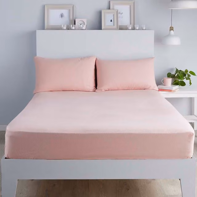 Serene Terrys Pink Microfibre Plain Fitted Bed Sheet, W/D/H: 200 x 180 x 32 cm – 1