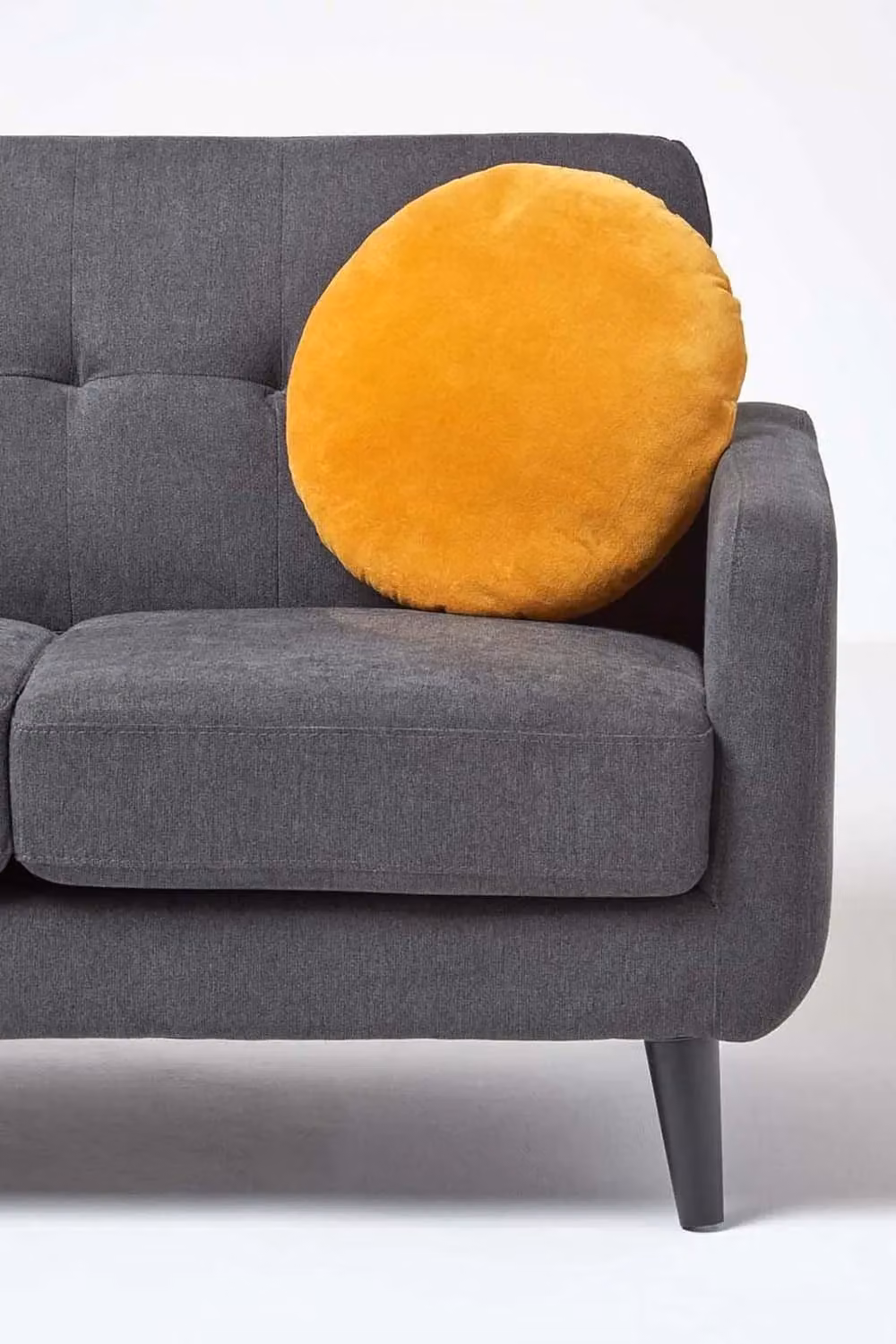 Homescapes Round Mustard Yellow Cotton Velvet Cushion, Diameter: 40 cm – 2