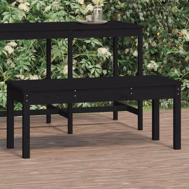 Berkfield Home Rustic Black Solid Pine Garden Bench W/D/H: 109 x 44 x 45 cm – 1