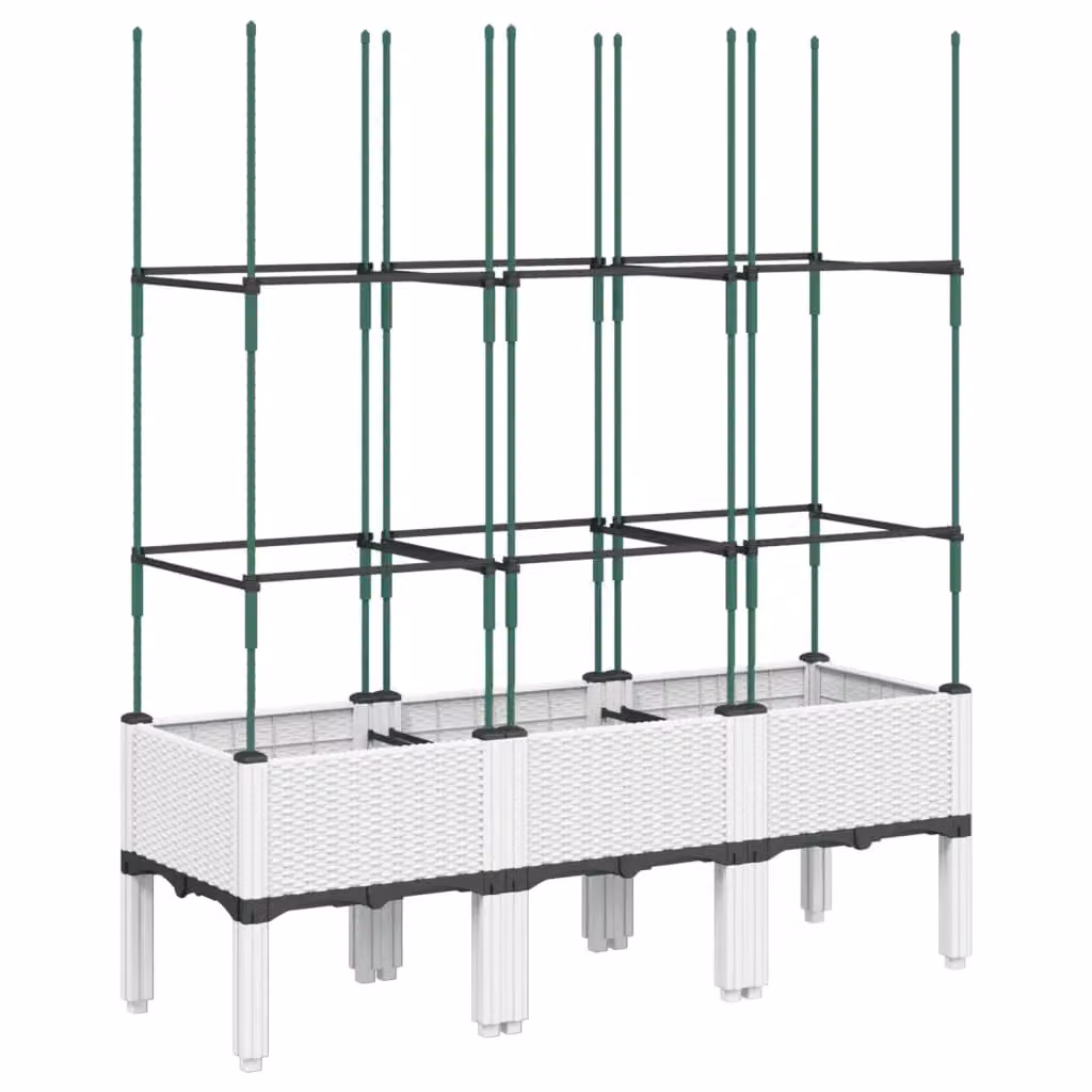 Berkfield Home Garden Planter with Trellis in White, W/D/H: 120 x 40 x 142.5 cm – 2
