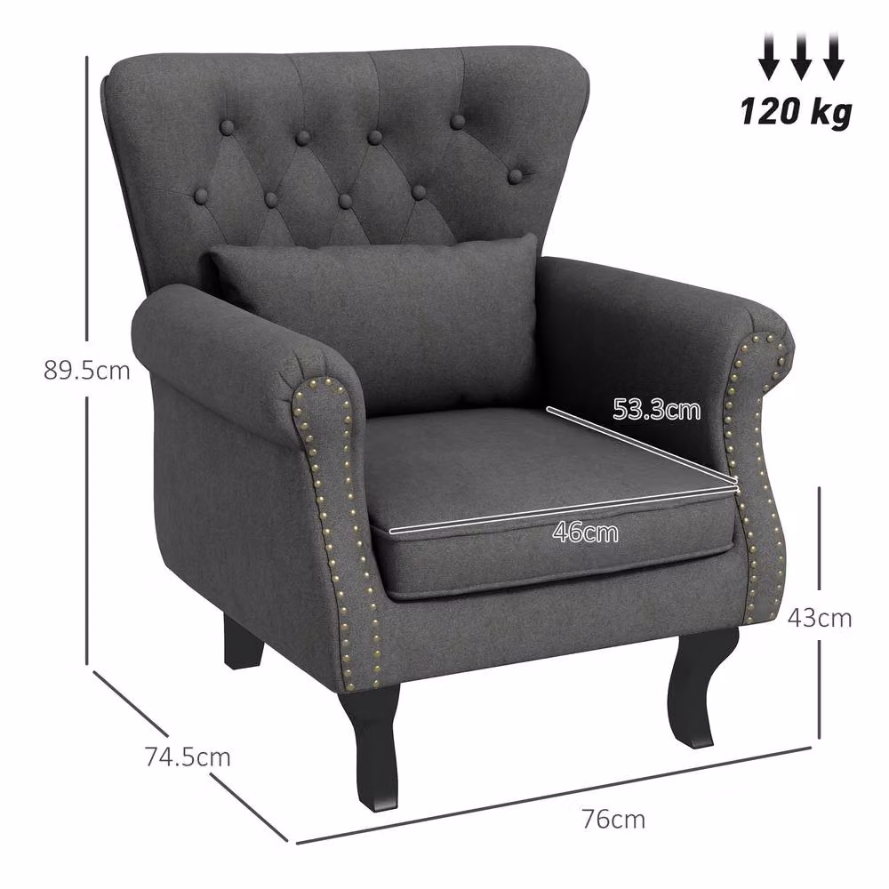 ERGOVEXA Chesterfield-Style Accent Chair in Grey Fabric – 2