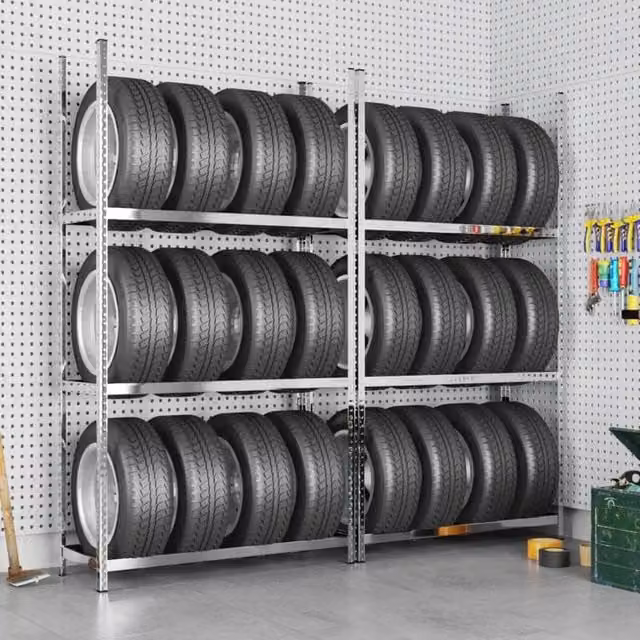 Berkfield Home 2-Piece Set of 3-Layer Freestanding Steel Tire Racks in Silver, W/D/H: 110 x 40 x 200 cm