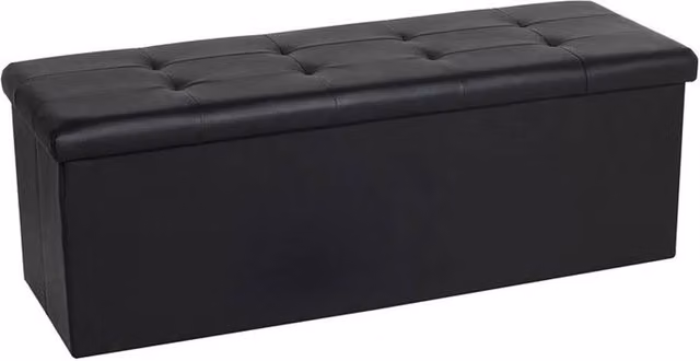 KORVIXA Black Synthetic Leather Ottoman Storage Folding Box Foot Stool, W/D/H: 100 x 100 x 100 cm