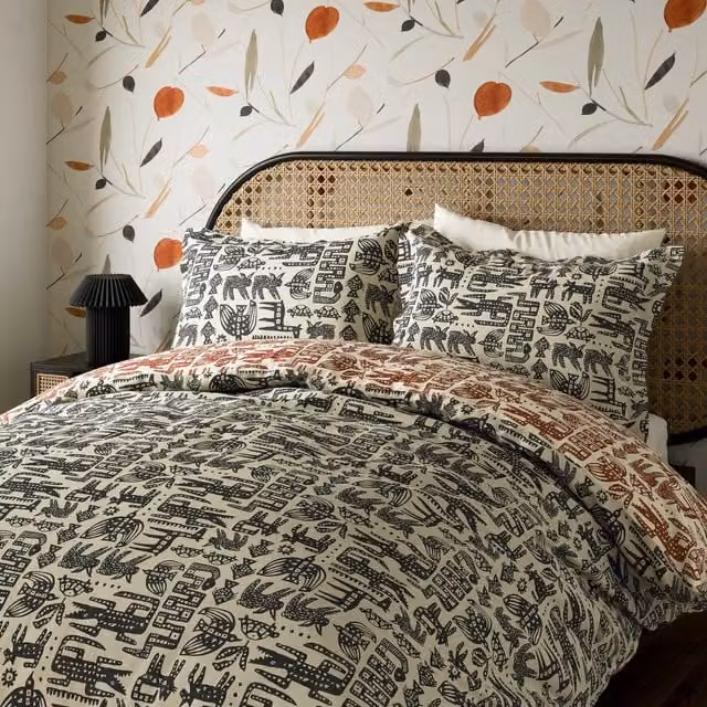 Scion Twycross Reversible Cotton Duvet Cover and Pillowcase Set, Black and Multicolour, W: 200 cm x D: 200 cm