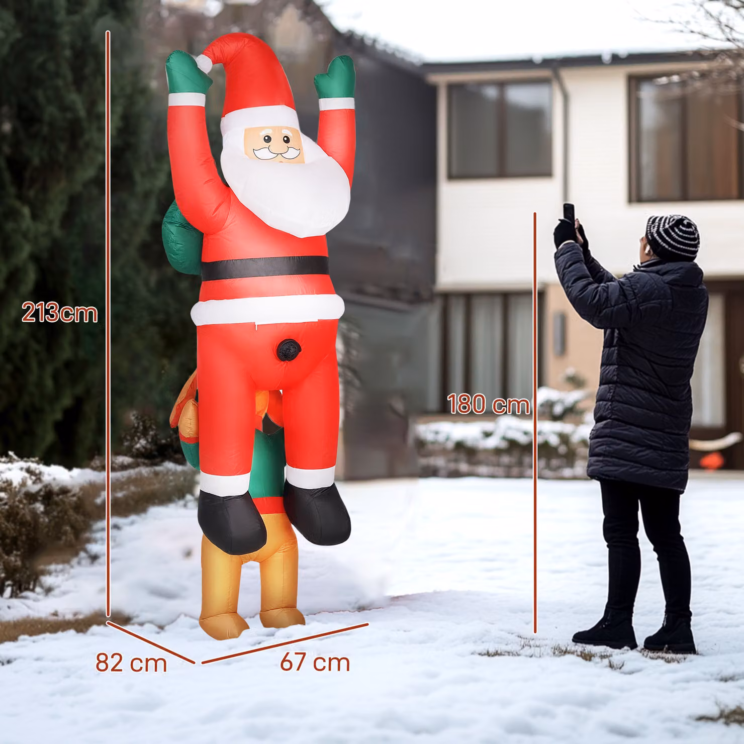 Outsunny 7ft Hanging Christmas Inflatable Santa with Dog featuring Built-in LED Lights for Indoor and Outdoor Decoration – 3