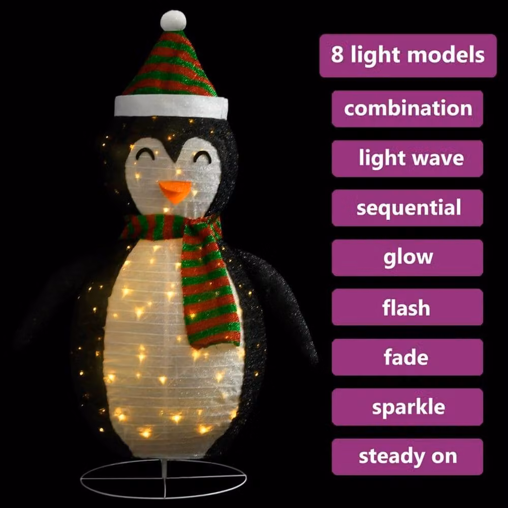 Berkfield Home Multicolour LED Christmas Snow Penguin Decorative Figure with Fabric and Metal Details, Height: 60 cm – 3