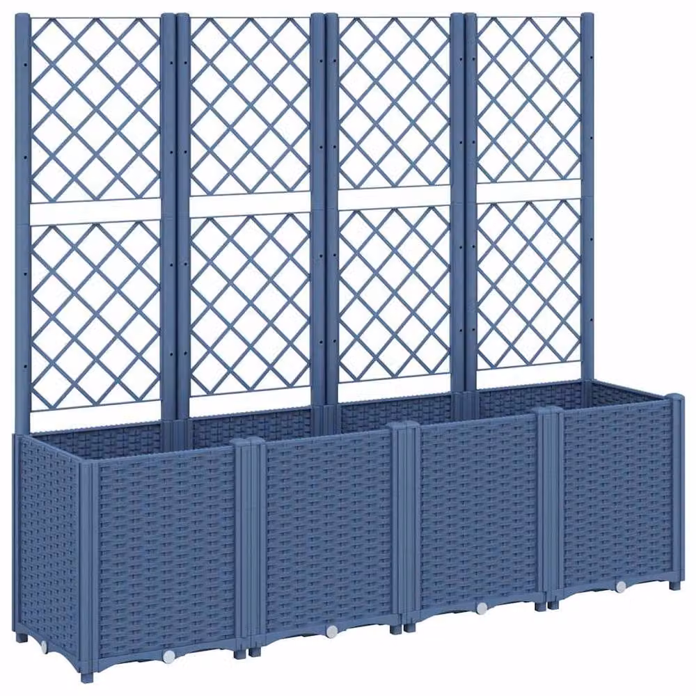 Berkfield Home Garden Planter with Trellis in Blue Grey, W/D/H: 160 x 40 x 140 cm – 3
