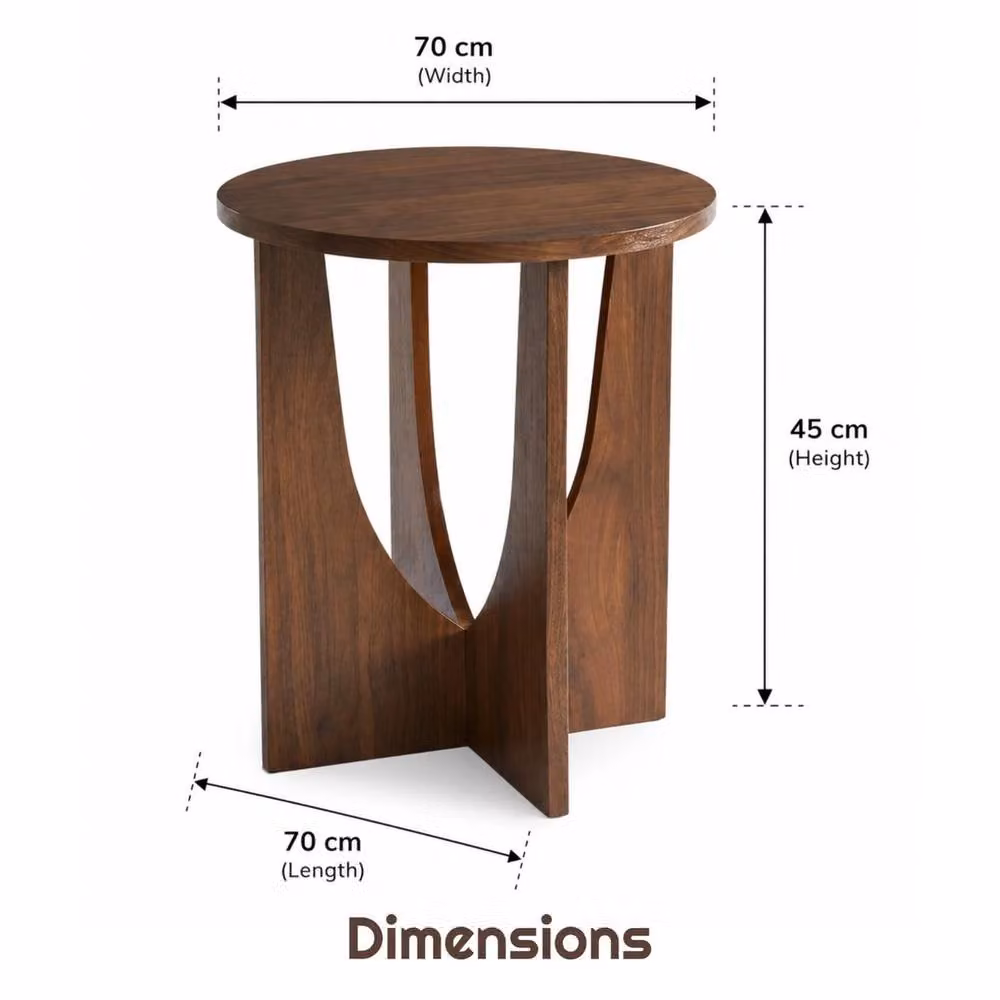 FORGEVIO Walnut Effect Round Coffee Side Table in Brown, W/D/H: 70 x 45 x 70 cm – 2