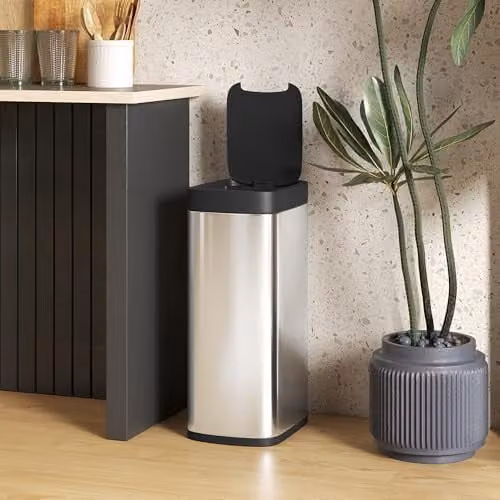HOMCOM 50L Automatic Sensor Bin, Touchless Battery Operated Kitchen Bin, Silver Tone, H 68.0 cm x W 35.5 cm x D 26.5 cm – 7