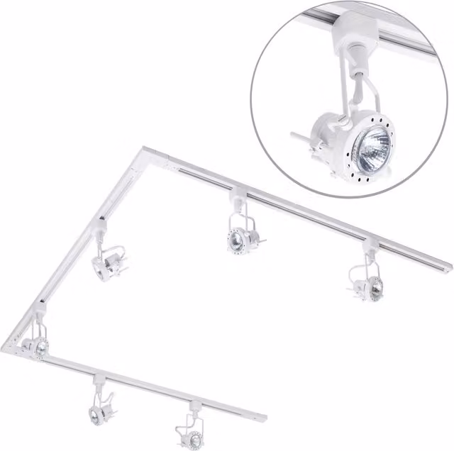Litecraft 3m U-Shape Track Light Kit with Greenwich Spotlight Heads and LED Bulbs in White