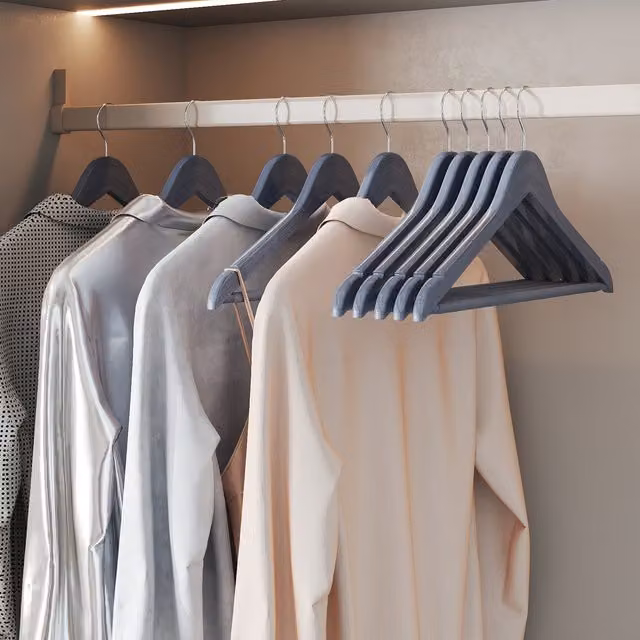 SONGMICS Grey Wooden Hangers with Anti-Slip Trousers Bar and Swivel Hook, Width: 23 cm