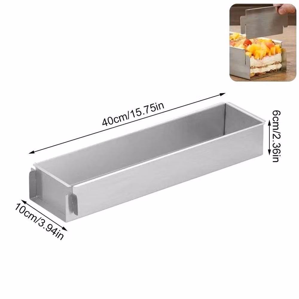 Pawnora Silver Stainless Steel Rectangular Loaf Cake Pan and Mousse Mould with Loose Base, Width: 40 cm – 2