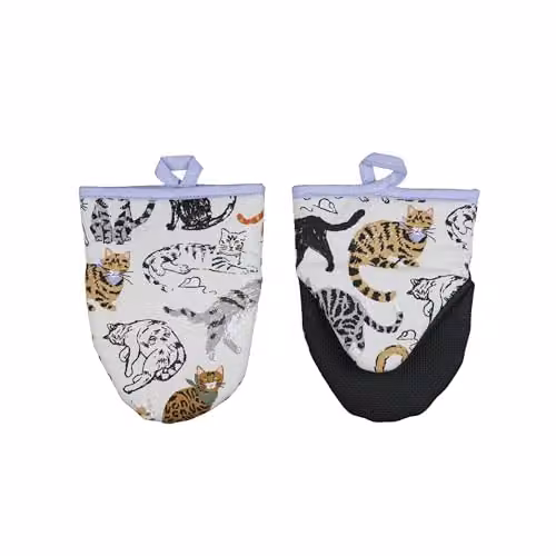 Ulster Weavers Feisty Cats Cotton Microwave Oven Mitts, Grey and Brown, W/D/H: 18 x 14.5 cm – 3