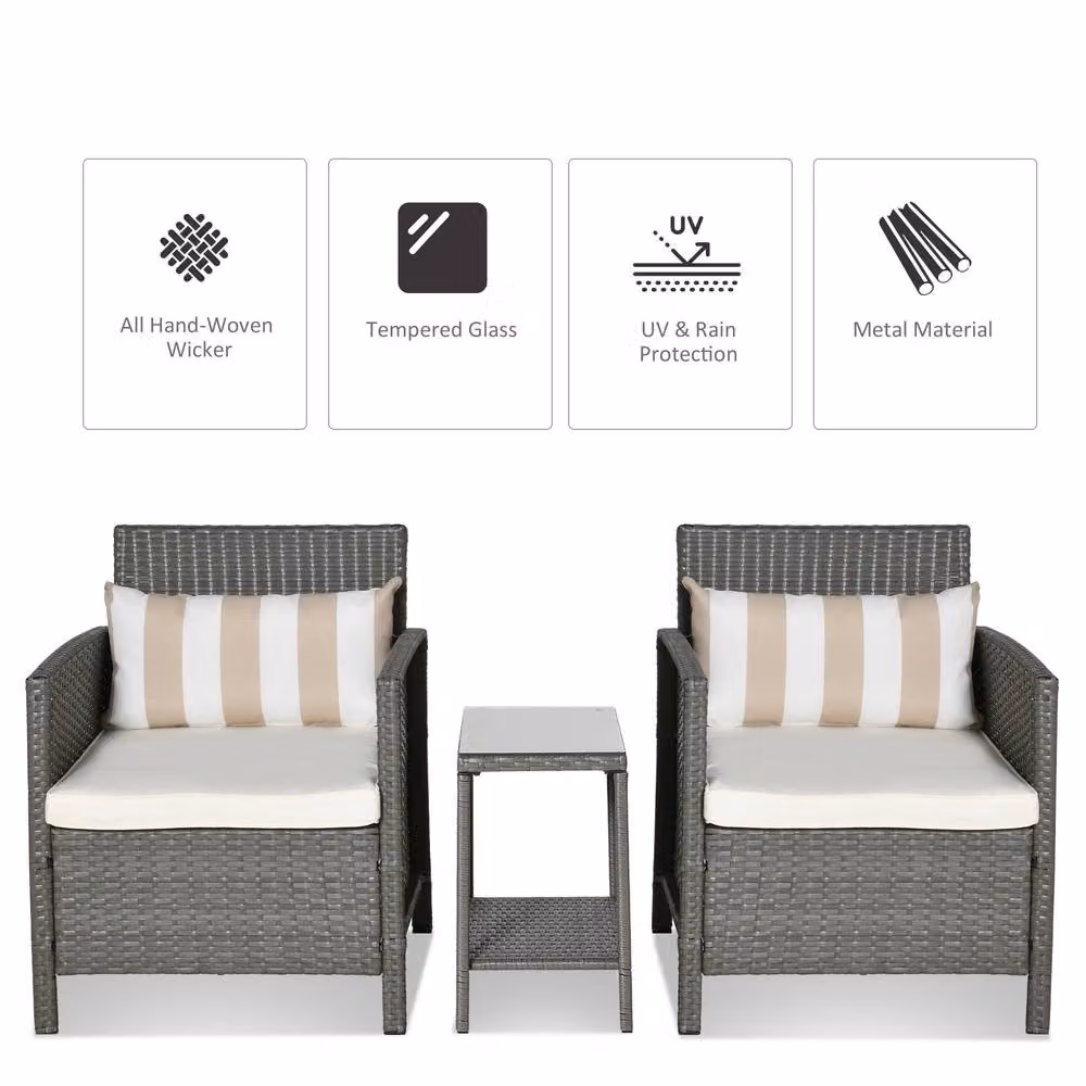 STILVORA 3 Piece Bistro Set with 2-Tier Table in Light Grey – 3