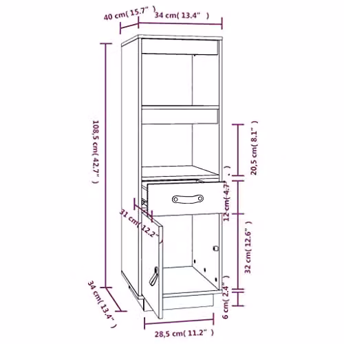 vidaXL Highboard in Honey Brown Solid Pine Wood, W/D/H: 34 x 40 x 108.5 cm – 3