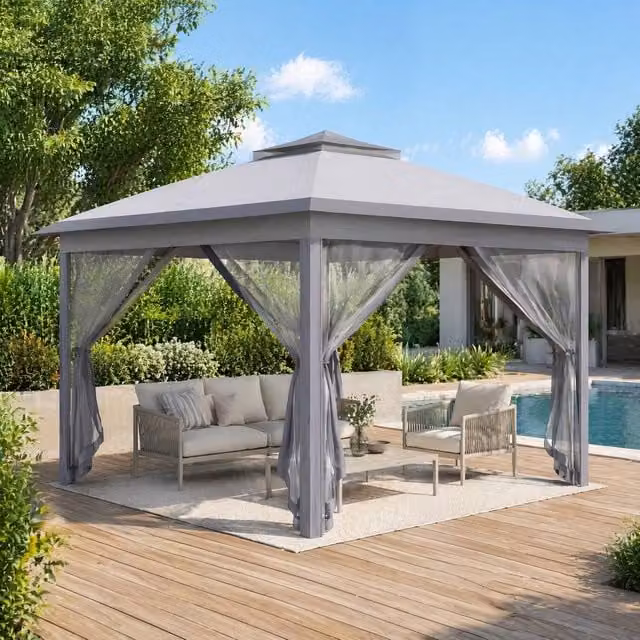 STILVORA Pop-Up Hip Roof Gazebo with Mesh Sidewalls in Grey, W: 330 cm, H: 288 cm – 1