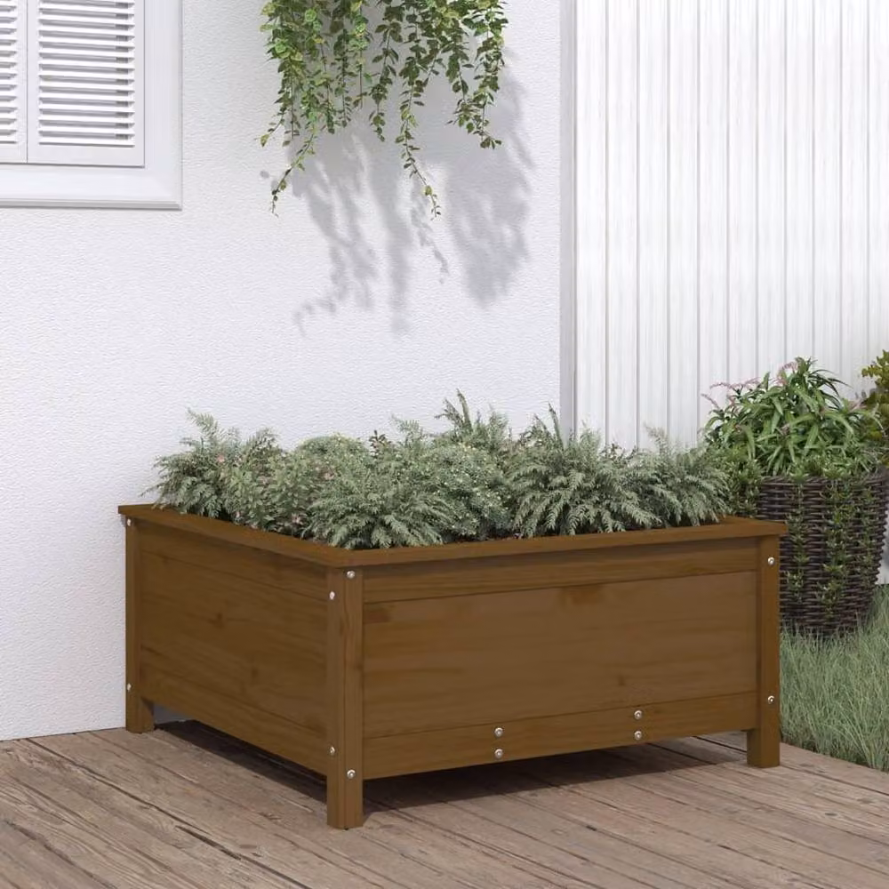 Berkfield Home Brown Wooden Garden Planter Tub W/D/H: 82.5 x 82.5 x 39 cm – 2